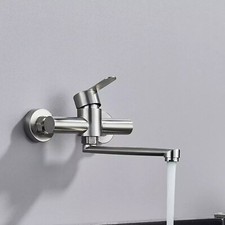 Miscelatore per lavello da cucina a parete girevole a 360° in acciaio inox