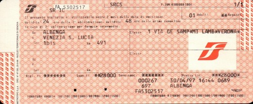 Biglietto del treno s - treno, f.s