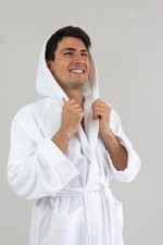 Accappatoio Spugna Puro Cotone 450gr Cappuccio Tasche Bianco Morbido Assorbente