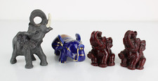SET 4x Collezione Elefante in miniatura Rosso Blu Dettagli Oro Porcellana Resina