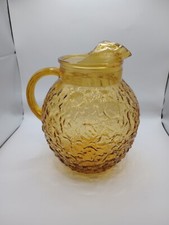 Large Vintage Amber Milno Lido Pattern Pitcher