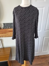 Abito Next nero/bianco a pois manica 3/4 svasato uk 20 abbigliamento da lavoro leggero 