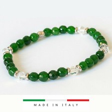Bracciale elastico donna pepite giada verde cristalli SWAROVSKY acciaio regalo