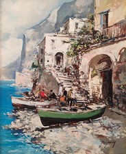 Ciro Canzanella Pescatore in Costiera Amalfitana Dipinto Olio Impressionista Firmato