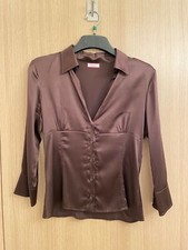 MAX&Co - CAMICIA DI SETA MARRONE - tg 46 - maniche a tre quarti, scollo a V 