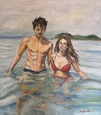 Quadro Olio su Tela "Estate a Villasimius” 70x80, Roberto Cafarotti, No Guttuso