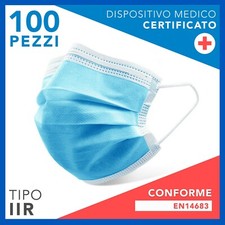 100 Mascherine chirurgiche monouso in TNT con elastici 3 strati filtranti IIR