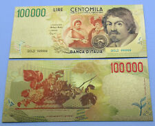 Riproduzione in oro di 7 banconote italiane in lire