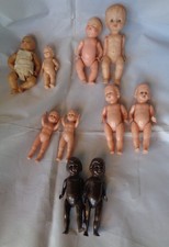 LOTTO 10 BAMBOLE CELLULOIDE NERE VINTAGE DOLL POUPEE DIVISA RARA DIVERSI MARCHI