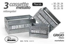3 CASSETTE METALLO CONTENITORE ORGANIZER SALVASPAZIO MULTIUSO GRIGIO 50-40-30 cm