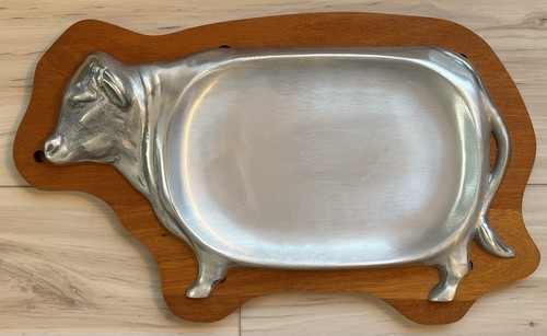 Vtg cow serving tray aluminum - vtg,
