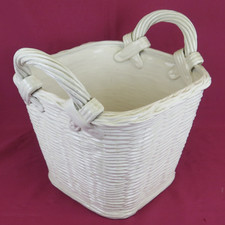 VASO DI CERAMICA CACHEPOT BIANCO VINTAGE PER PAINTE MOTIVO INTRECCIATO LN