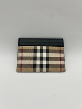 Portafoglio porta carte Burberry - Sandon beige - tela a quadri - logo argento interno