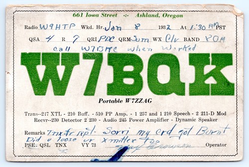 Scheda radio qsl ham - ham, w7bqk