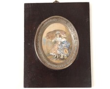 IN Miniatura Dipinti Guazzo Donne Elegante Bello Epoca Chitarra Cornice 19esimo