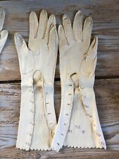 Antiquariato 1890 GUANTI Lunghi Donna  In Pelle Chiara  Capretto 1/3