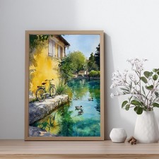 Stampa ad acquerello villaggio