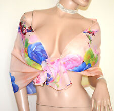 Foulard donna rosa cipria stola fiori coprispalle sciarpa scialle velato UA56