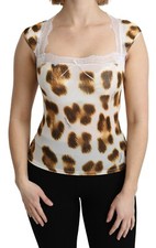 Camicetta intima ROBERTO CAVALLI bianca marrone top camicetta IT40/US XS PREZZO AL PUBBLICO $200