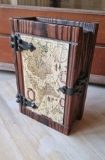 Antico Scrigno In Legno A Libro Con Antica Mappa Del Mondo Vintage Anni 80