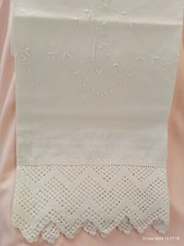 Telo antico ricamo a mano iniziali AG merletto uncinetto tenda copri tavolo 