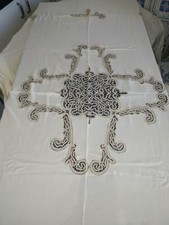 COPRILETTO SETA RICAMO PIZZO AL TOMBOLO, BORDO UNCINETTO ANNI 30 260x200