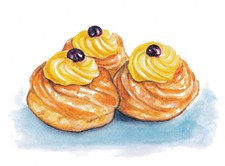 Stampa artistica acquerello dolci zeppole di san Giuseppe Napoli