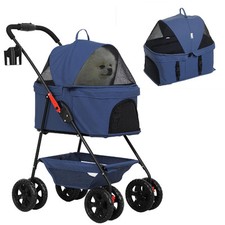 Passeggino per Cani 3 in 1 con Trasportino e Cestino Blu R4780DB AllMyPets