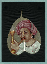 Dipinto indiano su foglia di pipal (Ficus religiosa) - Fumatore di narghilè