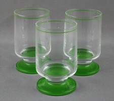SET Tre 3 bicchieri in vetro VINTAGE con base e bordo verde colorati ACQUA Tris