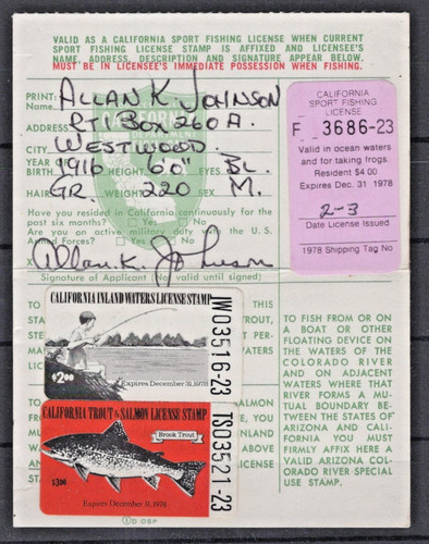 California 1978 licenza pesca