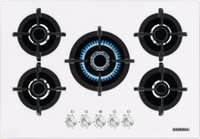 STAYLUX Piano Cottura 5 Fuochi 90 CM Incasso Gas Vetro Bianco Valvolato Ghisa