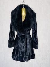Squisito cappotto MIDI Karen Millen nuovo nero pelliccia di cavallo con cintura UK12 splendido