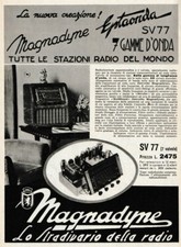PUBBLICITA' 1939 RADIO MAGNADYNE SV 77 ONDE VALVOLE REGALO  CARATTERISTICHE 