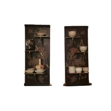 Coppia mensole pieghevoli laccate oro nero dipinte a mano esportazione cinese 19 C.