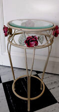 Tavolino/pianta vintage MidCentury FRANCESE rotondo piano in vetro shabby con rose