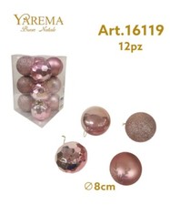 Serie Set 12 Pezzi Palle Palline Albero Di Natale Rosa Antico 8cm Addobbi bal