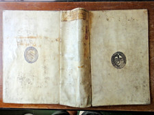 XVIII secolo-LEGATURA rigida tutta pergamena e stemmi (cm 40x25 dorso cm 14)-3+