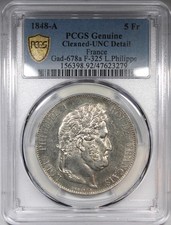 1848-A Francia 5 Franchi PCGS