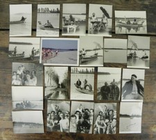 Lotto 21 Antica Foto D'epoca Gita sul PO Fiume Barca Pesca Fucile Piena ONGINA