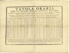 Documento antico ed originale Tavola Oraria 1780 Reggio Emilia