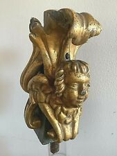  ANTICO CEROFERARIO IN LEGNO PER PROCESSIONE CON ANGELO E FOGLIE DORATE U2051