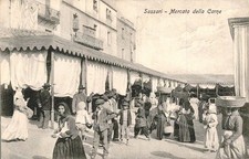 dq49 cartolina sassari citta' mercato della carne super! 1918