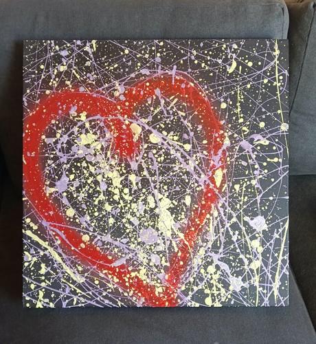 Tela dipinta cuore rosso - , su