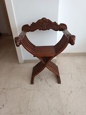 Sedia legno Savonarola pieghevole intagliata con leoni