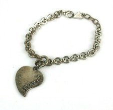 GUESS Braccialetto Stile CATENA Fine CON CIONDOLO A Forma di CUORE Vintage