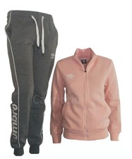 Umbro Tuta donna Rosa Felpa con zip Tasche Polsino Pantalone Lungo Caldo Felpato