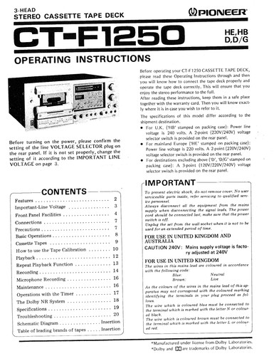Pioneer f1250 cassetta - pioneer, ct-f1250