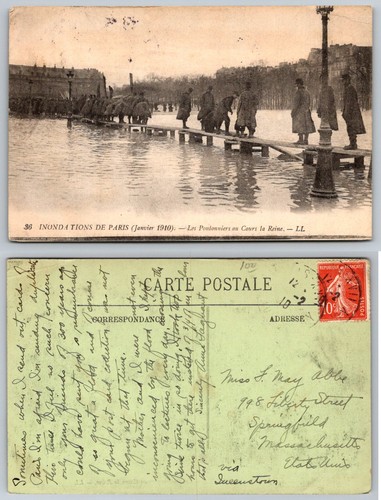 1910 paris flood - paris, postcard