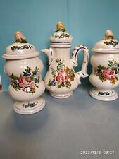 Ceramica di Bassano Tris Vasi e Teiera decorati a mano Anni 60-70 Vintage